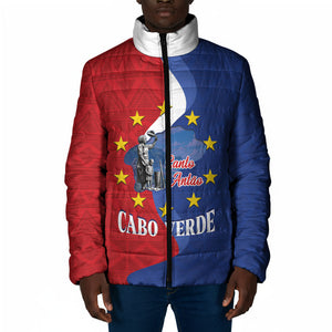 Santo Antao Cabo Verde Padded Jacket Map With Me Maia Statue African Pattern