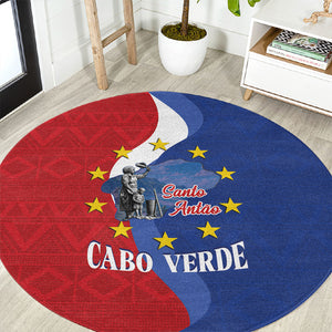 Santo Antao Cabo Verde Round Carpet Map With Me Maia Statue African Pattern