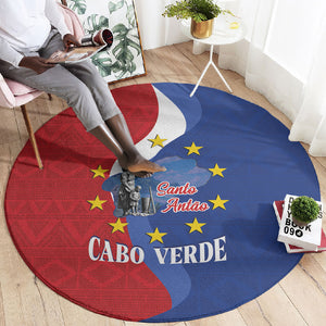 Santo Antao Cabo Verde Round Carpet Map With Me Maia Statue African Pattern
