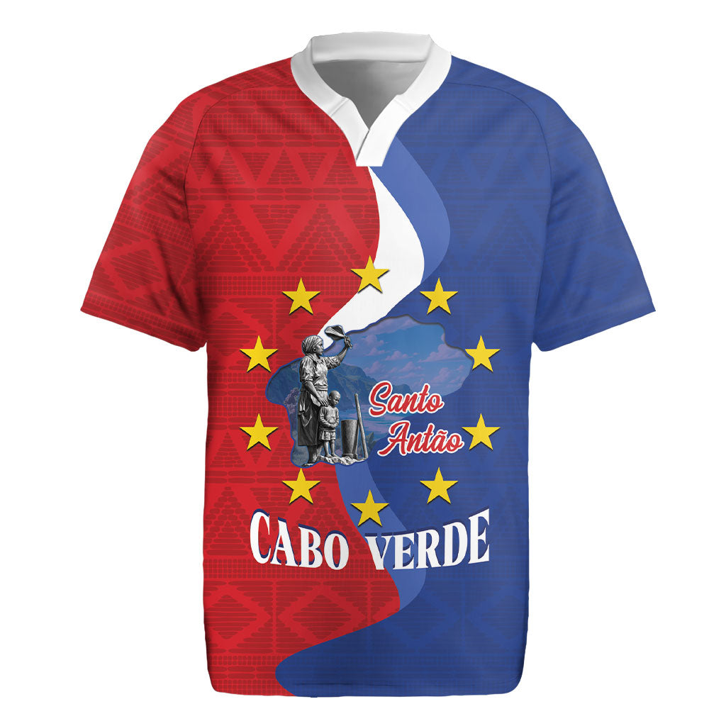 Santo Antao Cabo Verde Rugby Jersey Map With Me Maia Statue African Pattern