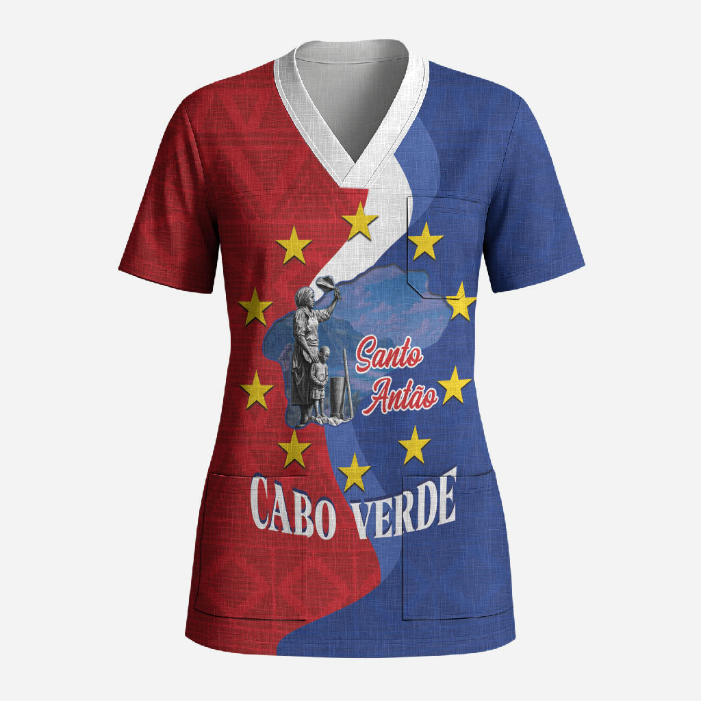 Santo Antao Cabo Verde Scrub Top Map With Me Maia Statue African Pattern