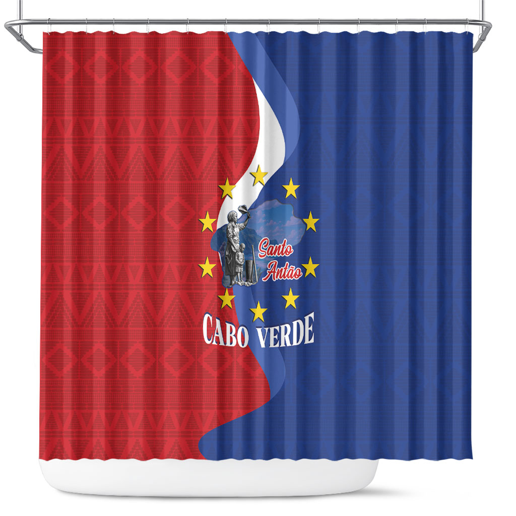 Santo Antao Cabo Verde Shower Curtain Map With Me Maia Statue African Pattern