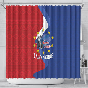 Santo Antao Cabo Verde Shower Curtain Map With Me Maia Statue African Pattern