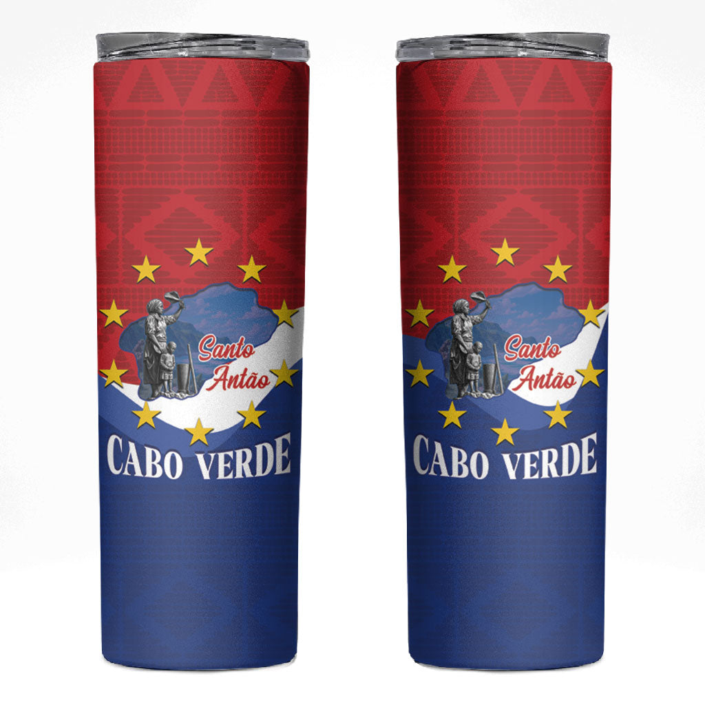 Santo Antao Cabo Verde Skinny Tumbler Map With Me Maia Statue African Pattern