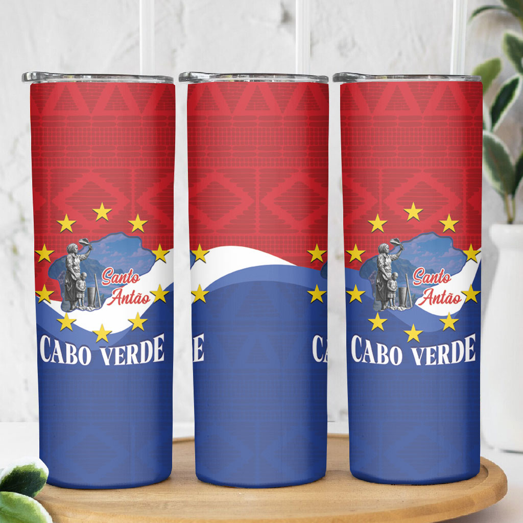 Santo Antao Cabo Verde Skinny Tumbler Map With Me Maia Statue African Pattern