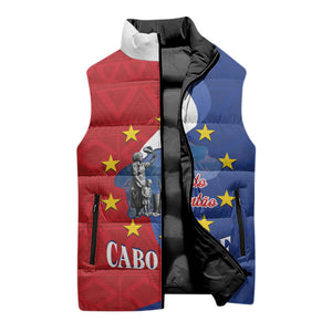 Santo Antao Cabo Verde Sleeveless Puffer Jacket Map With Me Maia Statue African Pattern