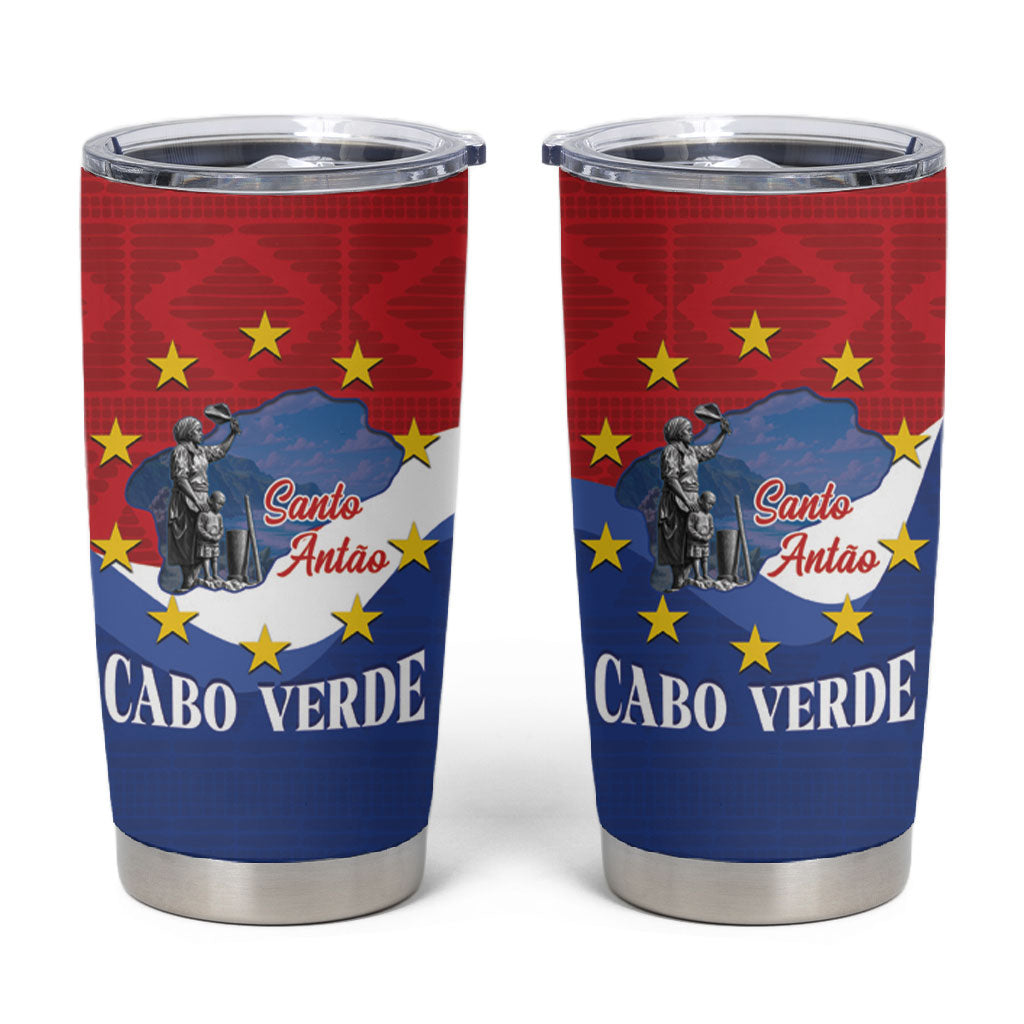 Santo Antao Cabo Verde Tumbler Cup Map With Me Maia Statue African Pattern