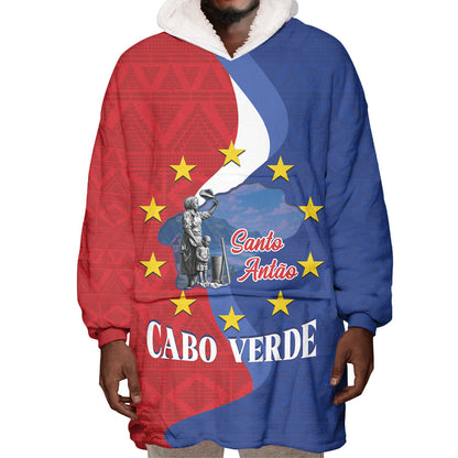Santo Antao Cabo Verde Wearable Blanket Hoodie Map With Me Maia Statue African Pattern