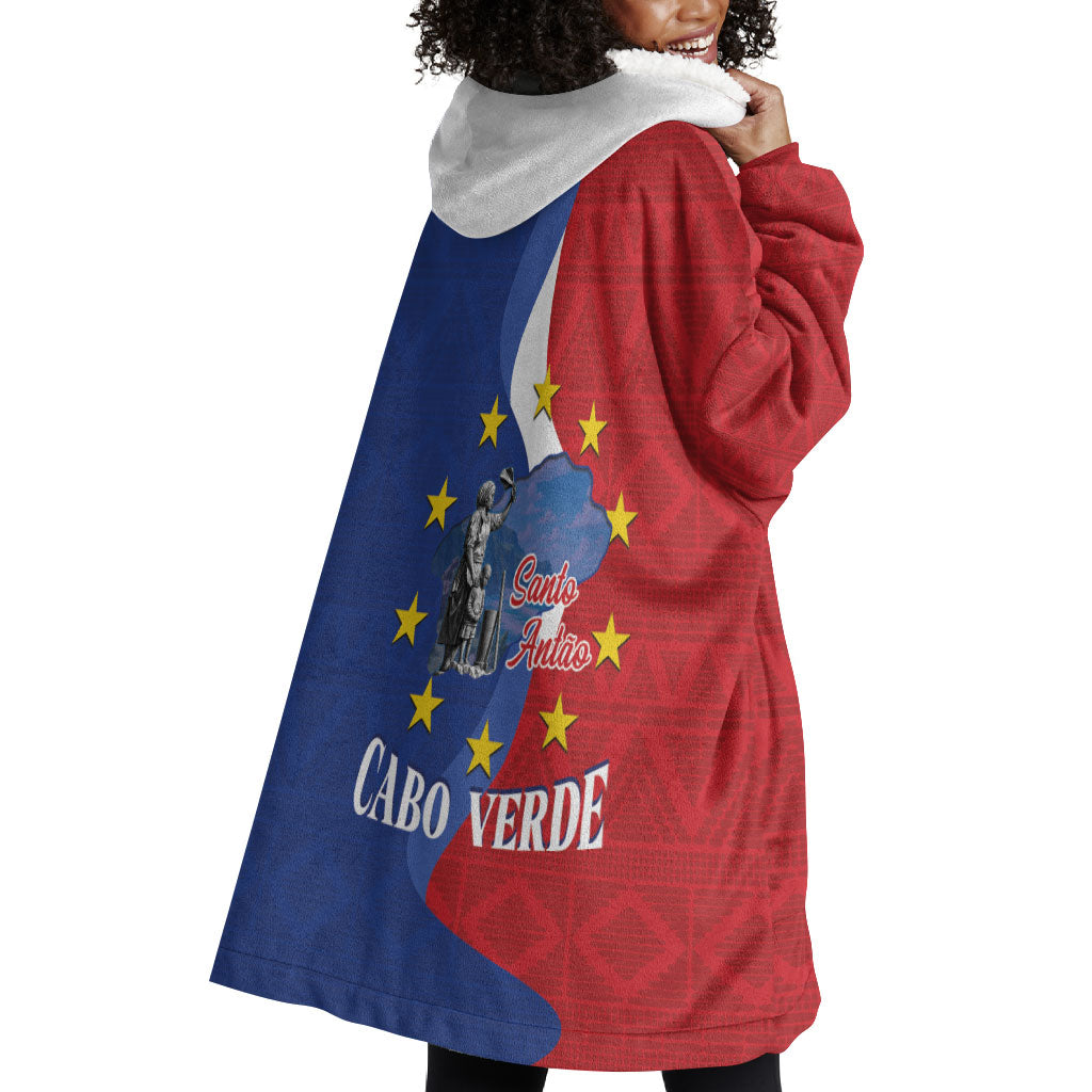 Santo Antao Cabo Verde Wearable Blanket Hoodie Map With Me Maia Statue African Pattern