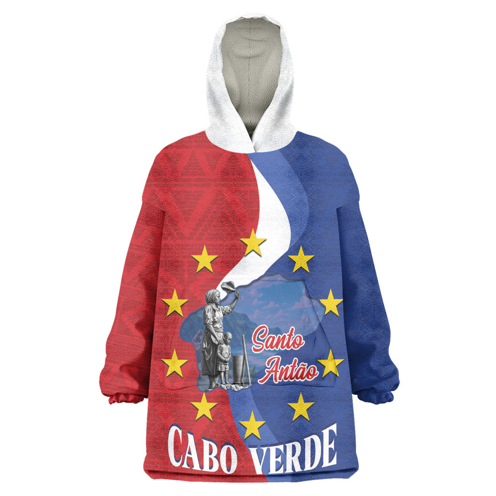 Santo Antao Cabo Verde Wearable Blanket Hoodie Map With Me Maia Statue African Pattern