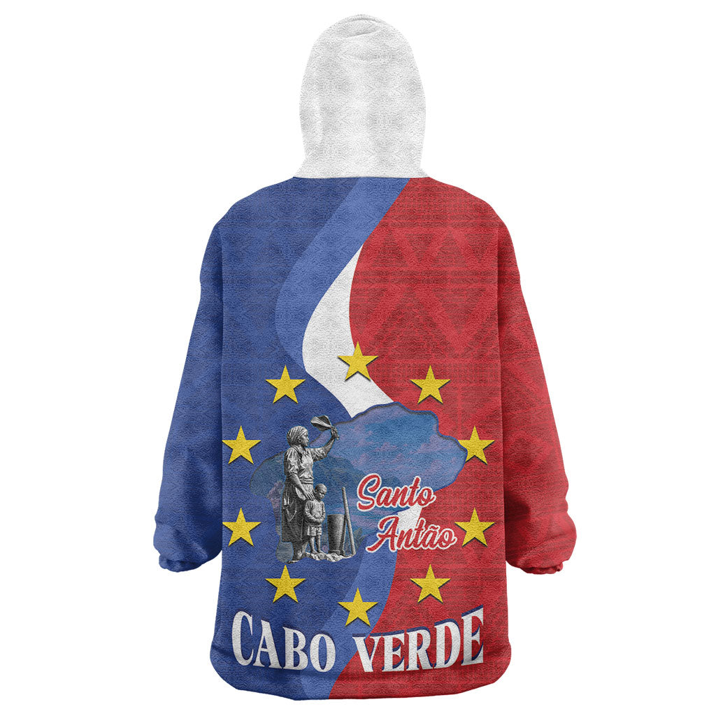 Santo Antao Cabo Verde Wearable Blanket Hoodie Map With Me Maia Statue African Pattern