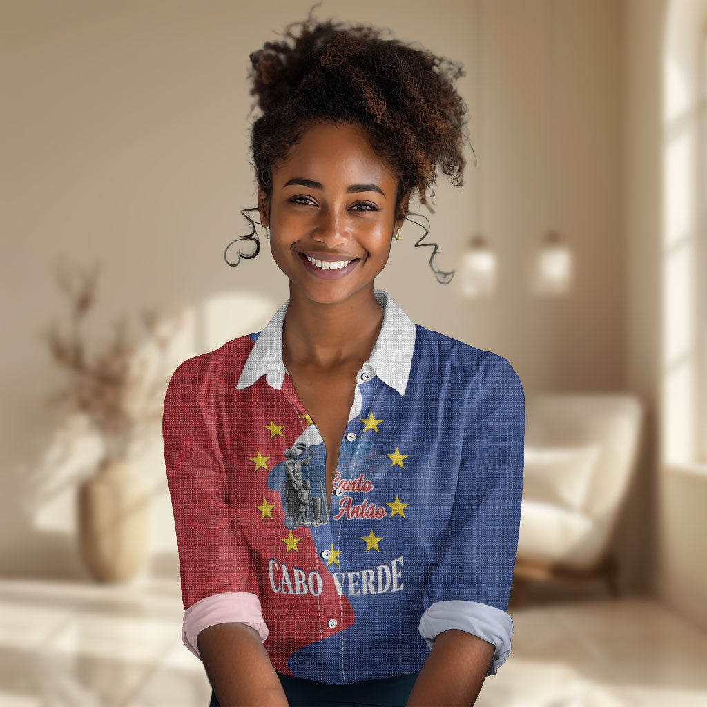 Santo Antao Cabo Verde Women Casual Shirt Map With Me Maia Statue African Pattern