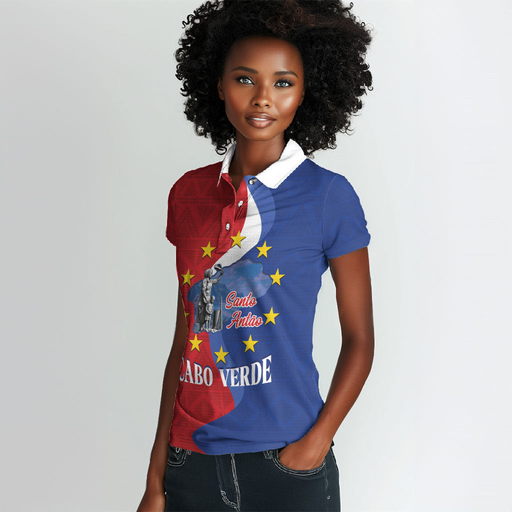 Santo Antao Cabo Verde Women Polo Shirt Map With Me Maia Statue African Pattern