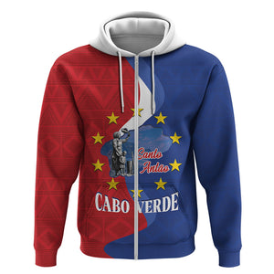 Santo Antao Cabo Verde Zip Hoodie Map With Me Maia Statue African Pattern
