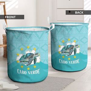 Sao Vincente Cabo Verde Laundry Basket Map With Sea Turtle African Pattern