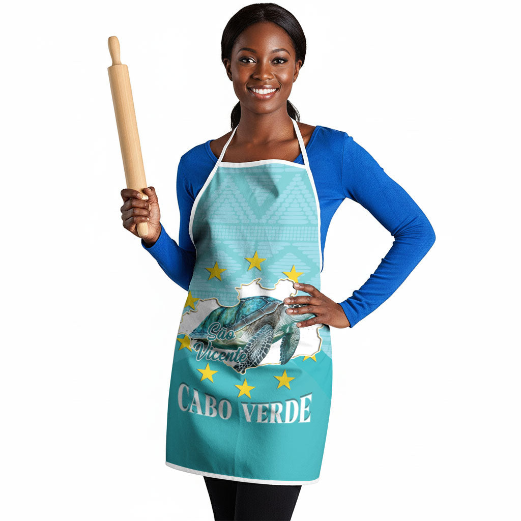 Sao Vincente Cabo Verde Apron Map With Sea Turtle African Pattern