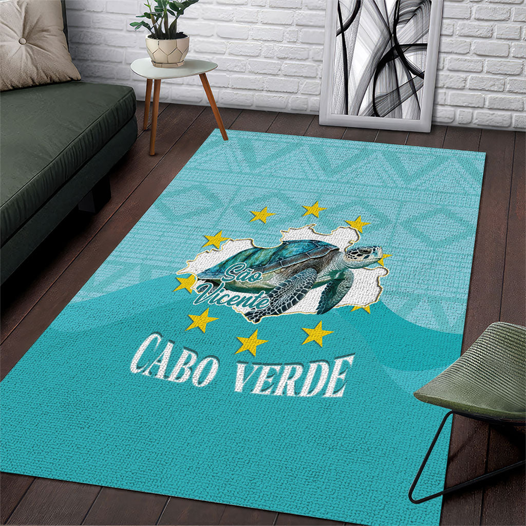 Sao Vincente Cabo Verde Area Rug Map With Sea Turtle African Pattern