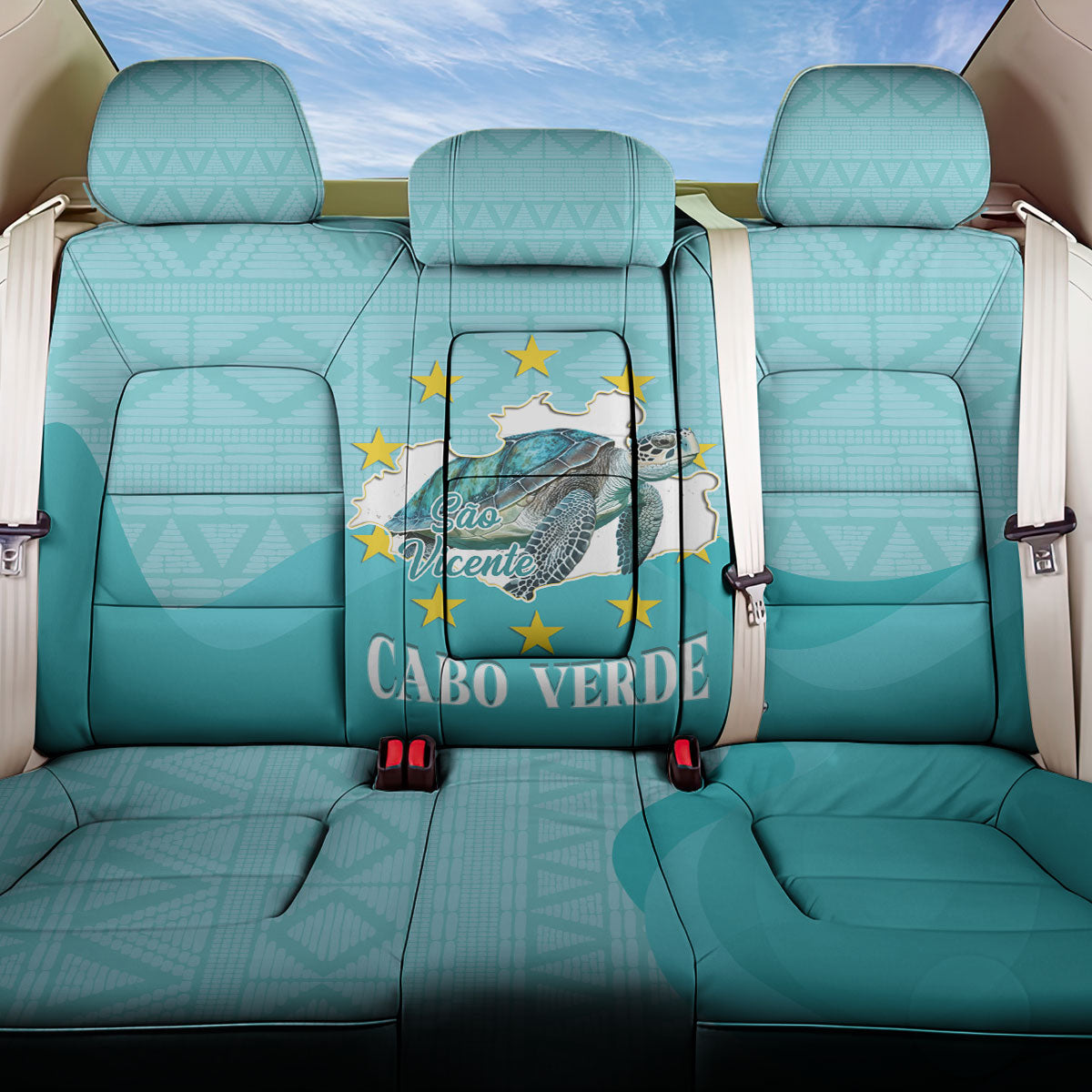Sao Vincente Cabo Verde Back Car Seat Cover Map With Sea Turtle African Pattern