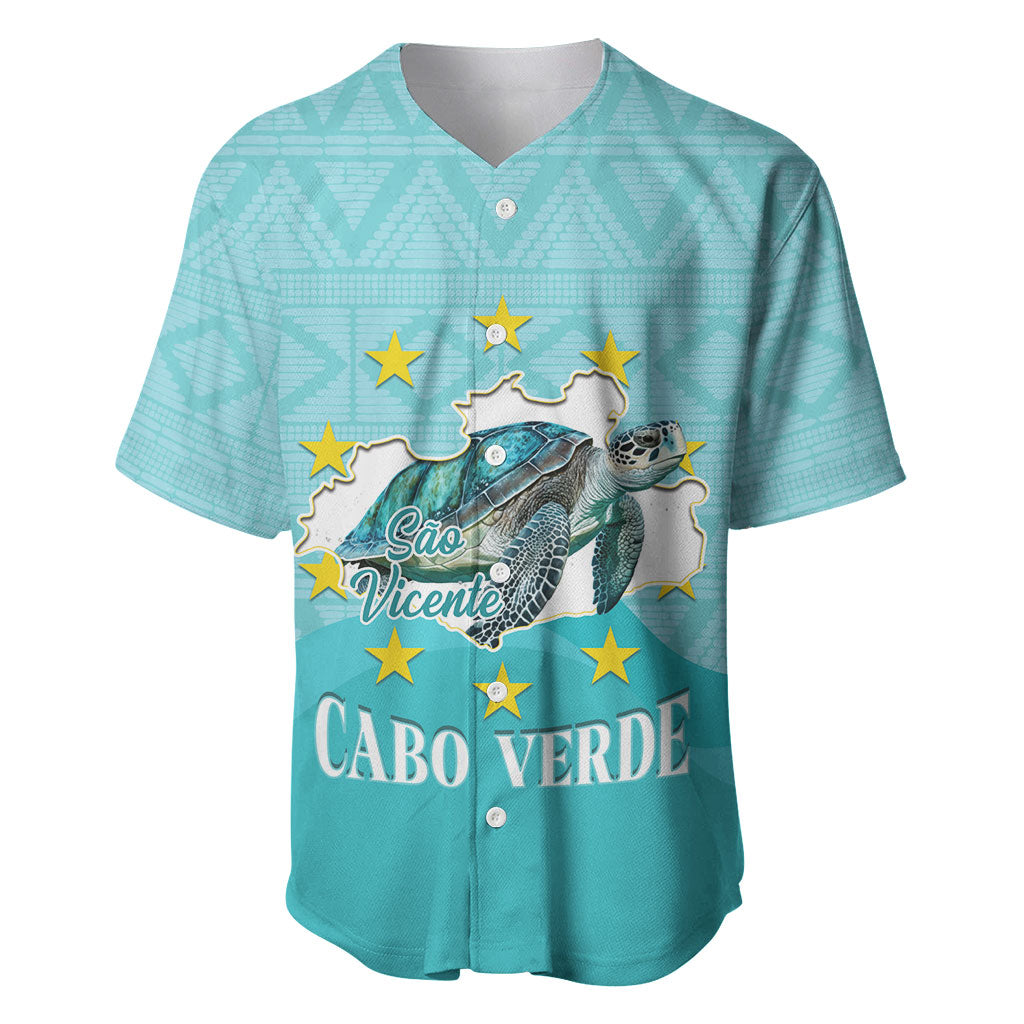 Sao Vincente Cabo Verde Baseball Jersey Map With Sea Turtle African Pattern