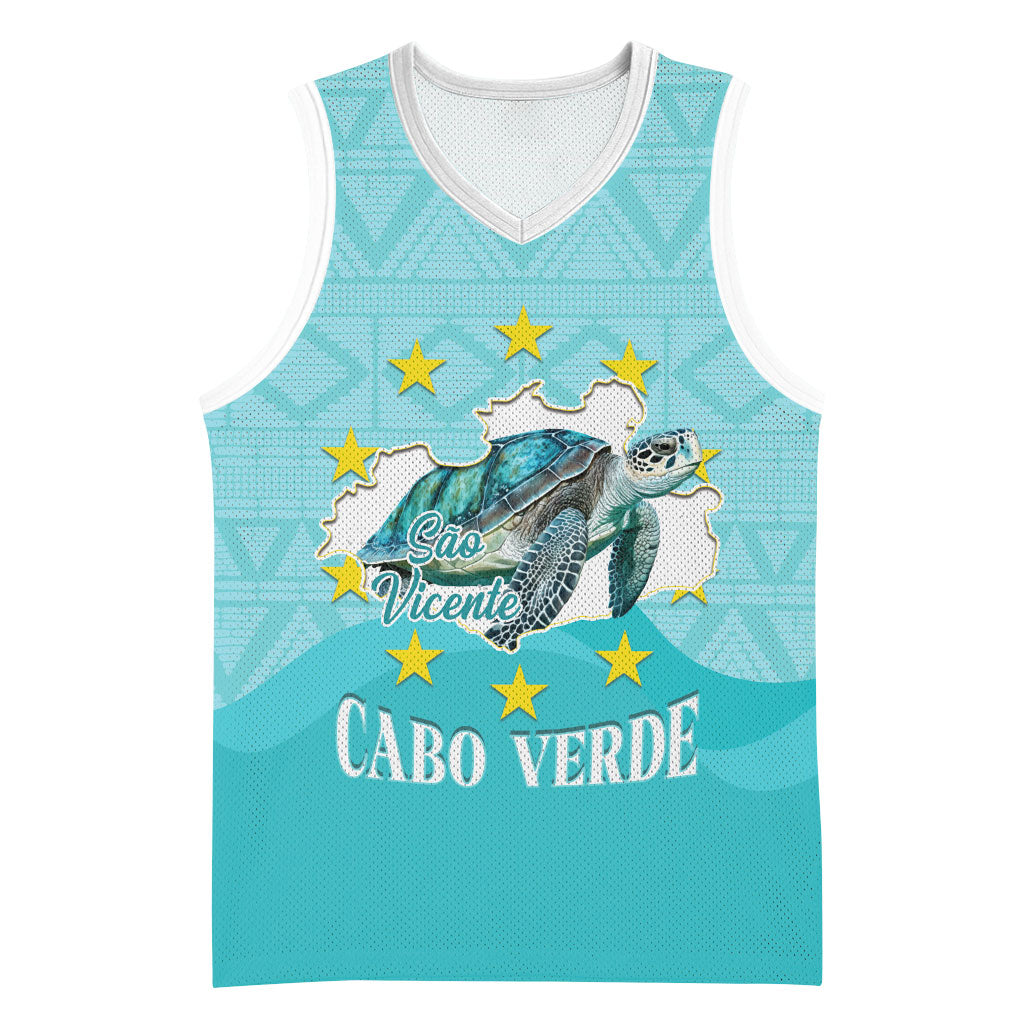 Sao Vincente Cabo Verde Basketball Jersey Map With Sea Turtle African Pattern