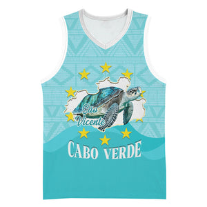 Sao Vincente Cabo Verde Basketball Jersey Map With Sea Turtle African Pattern