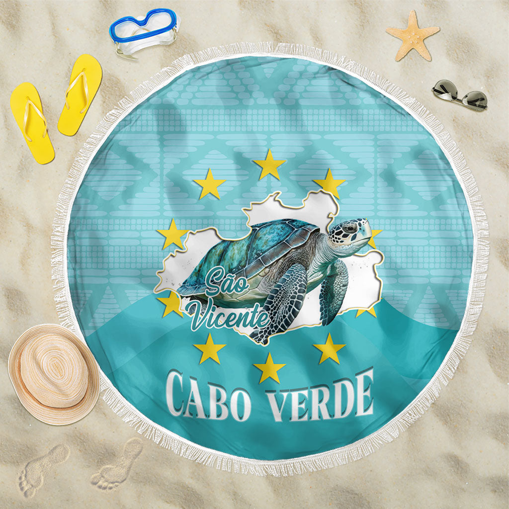 Sao Vincente Cabo Verde Beach Blanket Map With Sea Turtle African Pattern