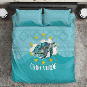 Sao Vincente Cabo Verde Bedding Set Map With Sea Turtle African Pattern