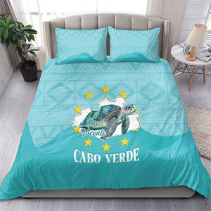 Sao Vincente Cabo Verde Bedding Set Map With Sea Turtle African Pattern