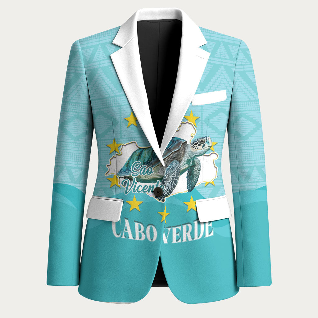 Sao Vincente Cabo Verde Blazer Map With Sea Turtle African Pattern