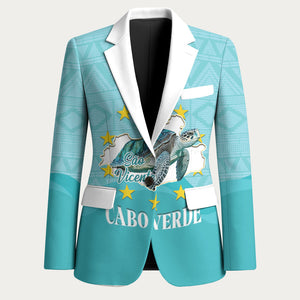 Sao Vincente Cabo Verde Blazer Map With Sea Turtle African Pattern