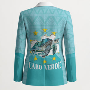 Sao Vincente Cabo Verde Blazer Map With Sea Turtle African Pattern
