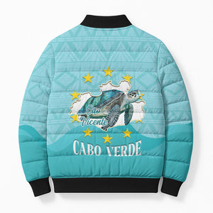 Sao Vincente Cabo Verde Bomber Puffer Jacket Map With Sea Turtle African Pattern