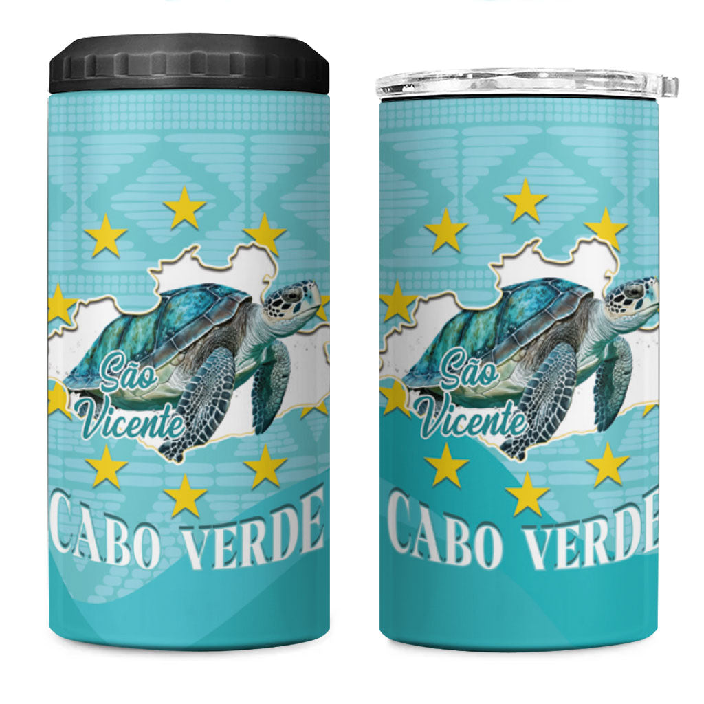 Sao Vincente Cabo Verde 4 in 1 Can Cooler Tumbler Map With Sea Turtle African Pattern