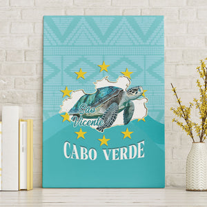 Sao Vincente Cabo Verde Canvas Wall Art Map With Sea Turtle African Pattern