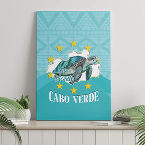 Sao Vincente Cabo Verde Canvas Wall Art Map With Sea Turtle African Pattern