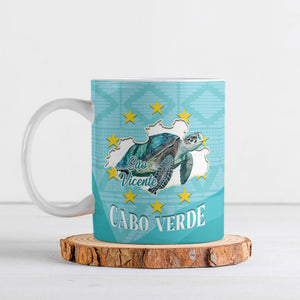 Sao Vincente Cabo Verde Ceramic Mug Map With Sea Turtle African Pattern