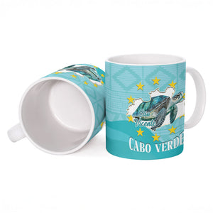 Sao Vincente Cabo Verde Ceramic Mug Map With Sea Turtle African Pattern