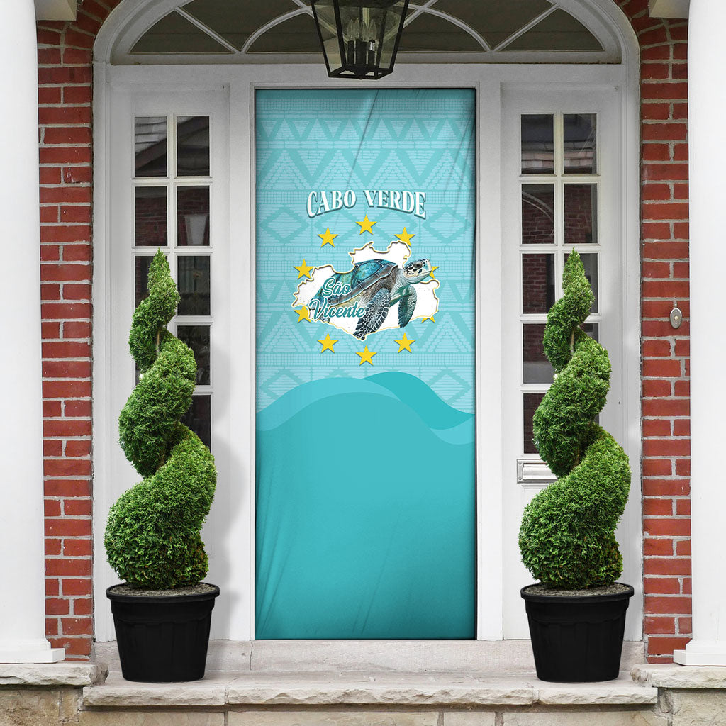 Sao Vincente Cabo Verde Door Cover Map With Sea Turtle African Pattern