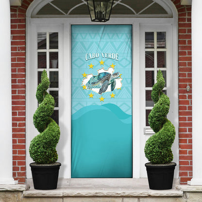 Sao Vincente Cabo Verde Door Cover Map With Sea Turtle African Pattern