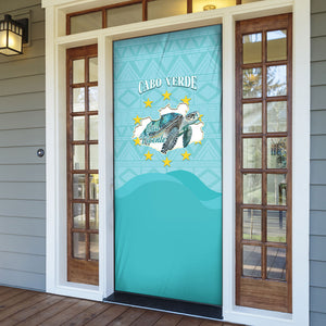 Sao Vincente Cabo Verde Door Cover Map With Sea Turtle African Pattern