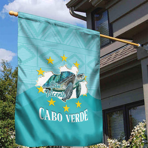Sao Vincente Cabo Verde Garden Flag Map With Sea Turtle African Pattern