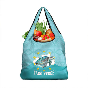 Sao Vincente Cabo Verde Grocery Bag Map With Sea Turtle African Pattern