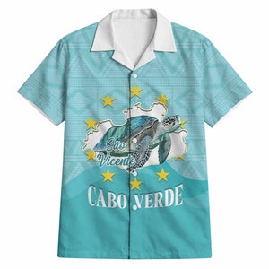Sao Vincente Cabo Verde Hawaiian Shirt Map With Sea Turtle African Pattern