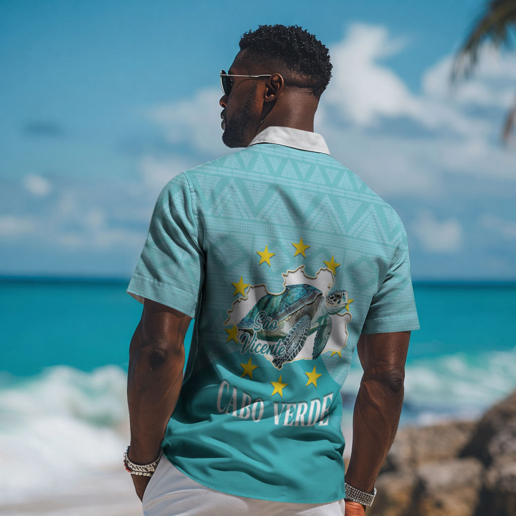 Sao Vincente Cabo Verde Hawaiian Shirt Map With Sea Turtle African Pattern