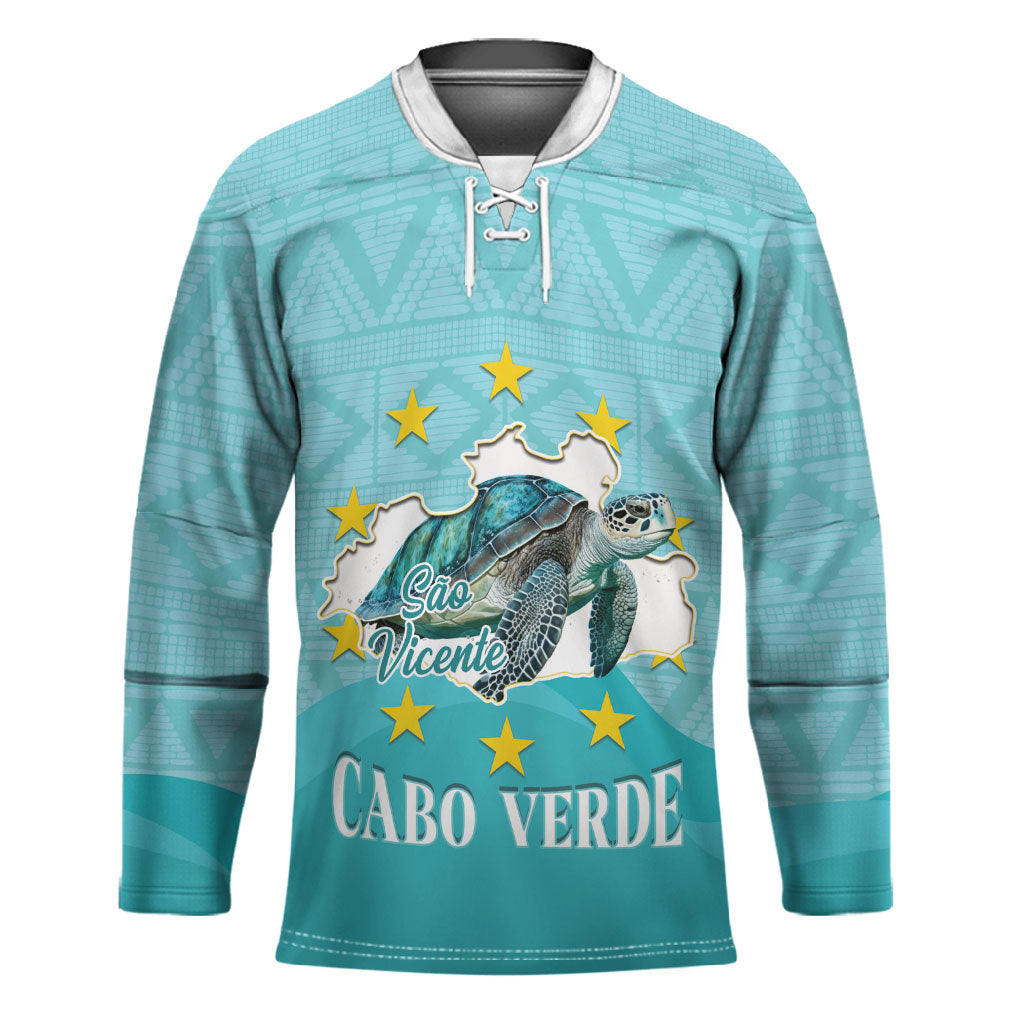 Sao Vincente Cabo Verde Hockey Jersey Map With Sea Turtle African Pattern