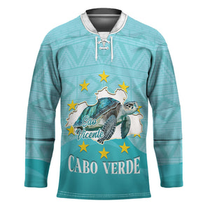 Sao Vincente Cabo Verde Hockey Jersey Map With Sea Turtle African Pattern