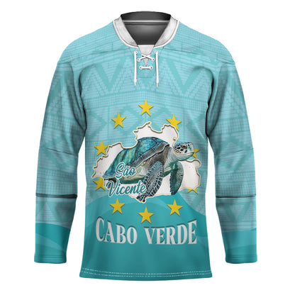 Sao Vincente Cabo Verde Hockey Jersey Map With Sea Turtle African Pattern