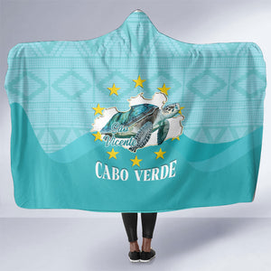 Sao Vincente Cabo Verde Hooded Blanket Map With Sea Turtle African Pattern