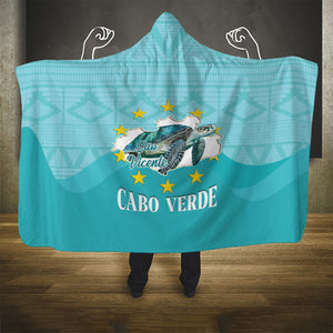Sao Vincente Cabo Verde Hooded Blanket Map With Sea Turtle African Pattern