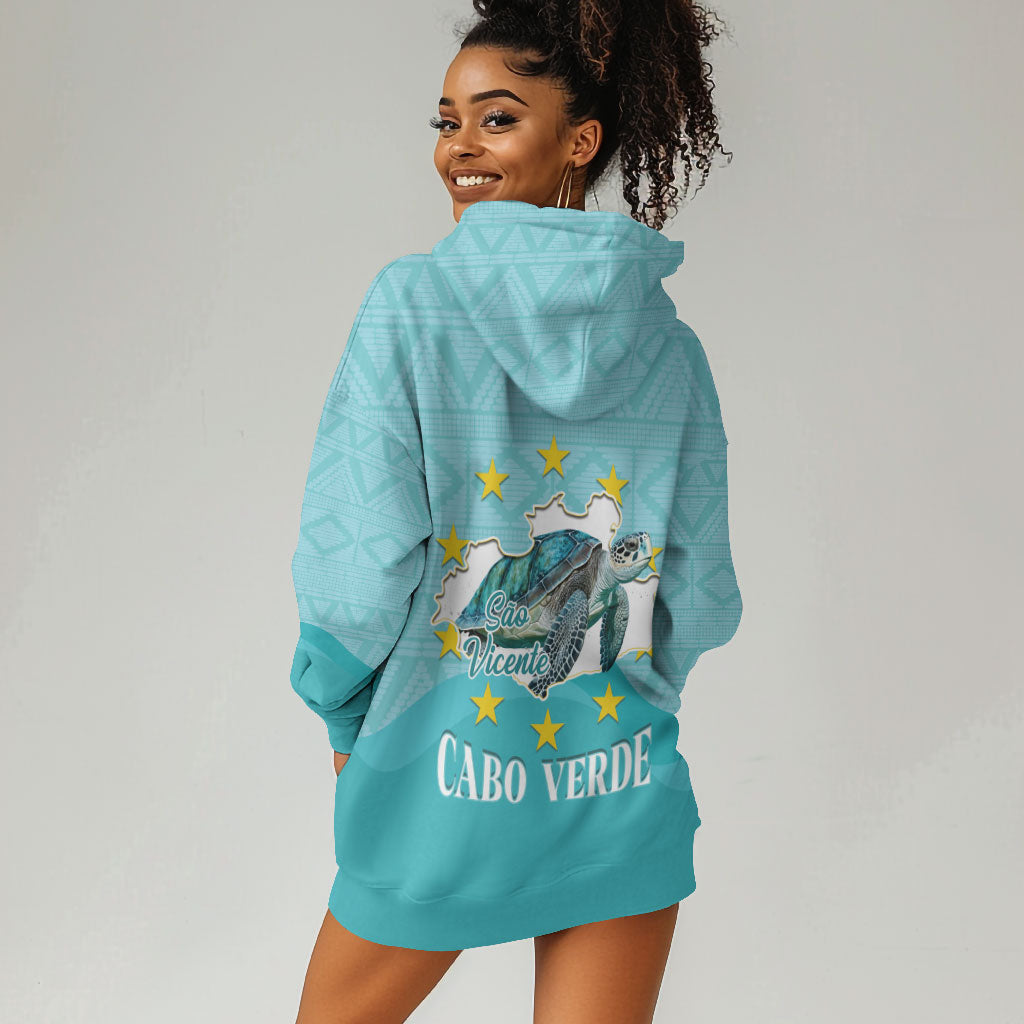 Sao Vincente Cabo Verde Hoodie Dress Map With Sea Turtle African Pattern